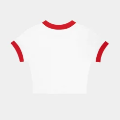 Cherry Women'S-Camp Ringer Baby Tee (White/Red)