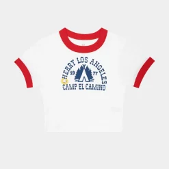 Cherry Women'S-Camp Ringer Baby Tee (White/Red)