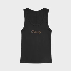 Cherry Women'S-Chain Stitch Tank Top (Black)