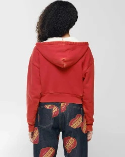 Cherry Sweatshirts-Cropped Thermal Zip-Up (Vintage Red)