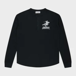 Cherry Tees & Long Sleeves-Men'S Henley Thermal L/S T-Shirt (Black)