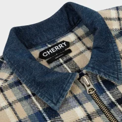 Cherry Jackets-Plaid Zip Shirt Jacket (Beige)