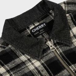 Cherry Jackets-Plaid Zip Shirt Jacket (Black)