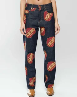 Cherry Pants-Printed Relaxed Five Pocket (Indigo)