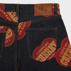 Cherry Pants-Printed Relaxed Five Pocket (Indigo)
