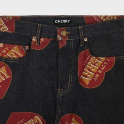 Cherry Pants-Printed Relaxed Five Pocket (Indigo)