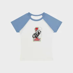 Cherry Women'S-Raglan Baby Tee (Dusty Blue)