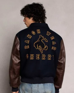 Cherry Jackets-Ranch Wear Varsity Jacket (Navy/Brown)