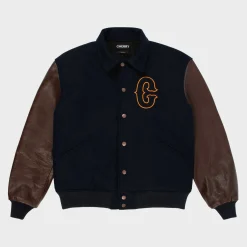 Cherry Jackets-Ranch Wear Varsity Jacket (Navy/Brown)
