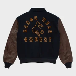 Cherry Jackets-Ranch Wear Varsity Jacket (Navy/Brown)