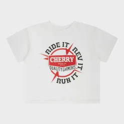 Cherry Women'S-Ride It, Rev It Boxy Baby Tee (White)