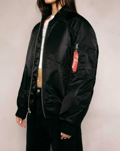 Cherry Jackets-Satin Bomber Jacket (Black)
