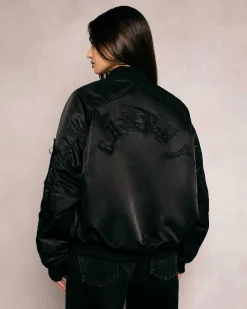 Cherry Jackets-Satin Bomber Jacket (Black)