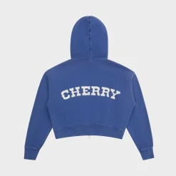 Cherry Women'S-Women'S Cropped Zip-Up Hoodie (Navy)