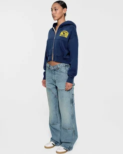 Cherry Sweatshirts-Women'S Cropped Zip-Up Hoodie (Navy)
